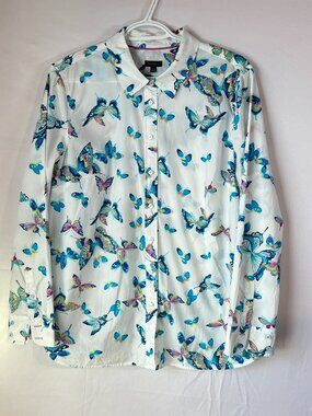 Talbots Pencil Butterfly Button‑Down Shirt L — 100% Cotton Modern Classic